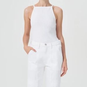 Agolde Mina Classic White Ribbed Tank